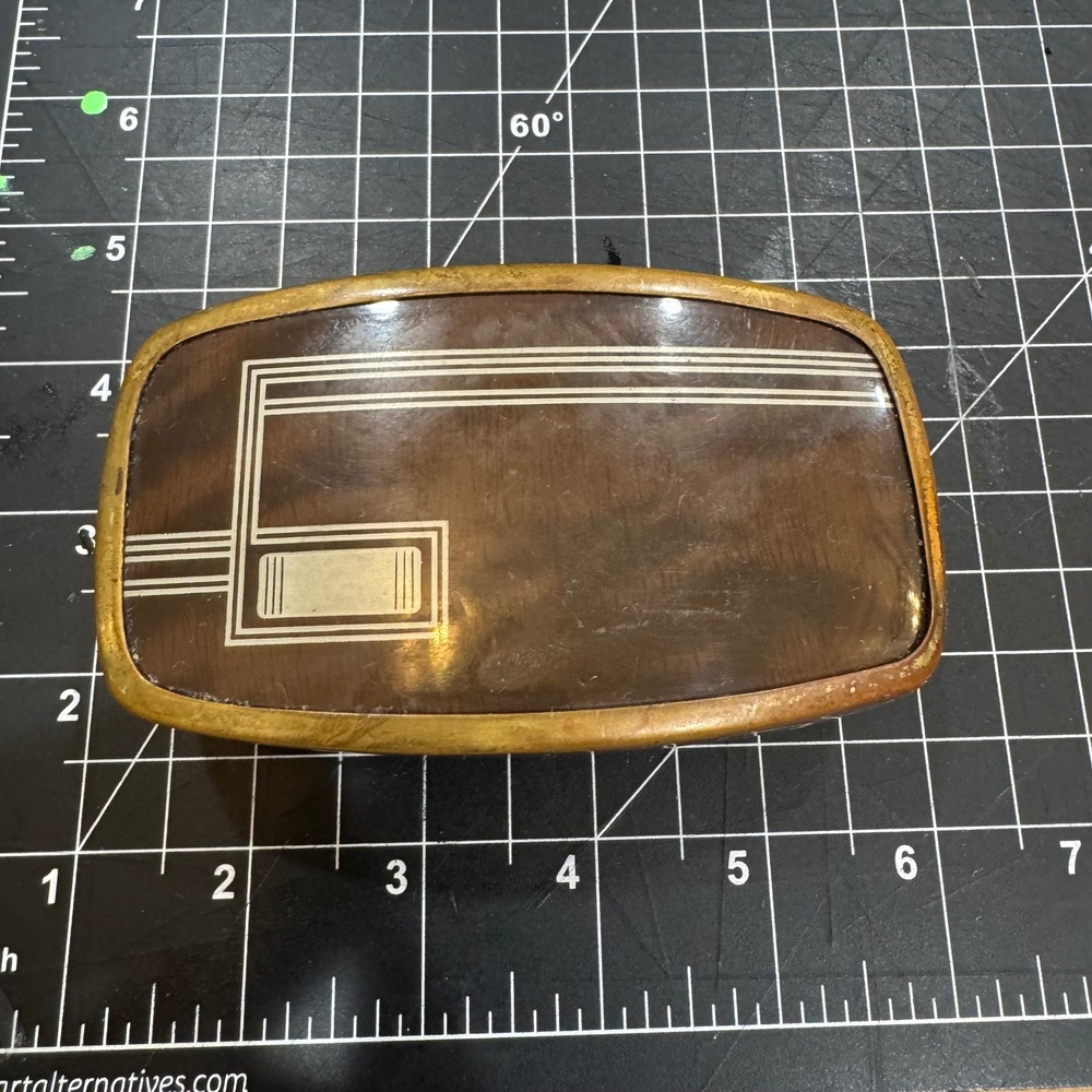 Vintage Art Deco Clothes Brush Brass Tone Geometric Inlay Handheld Valet Brush